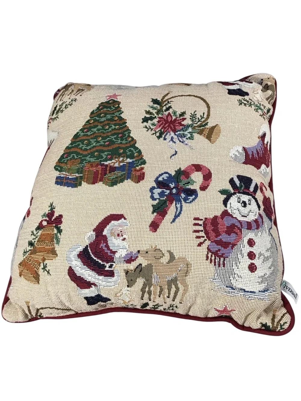 Riverdale Throw Pillow Christmas Holiday Beige Multicolor Tree Santa USA